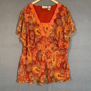 Vintage New York Co Womens 100% Silk Babydoll Top Size 3X Fairy Lace Trim Mesh